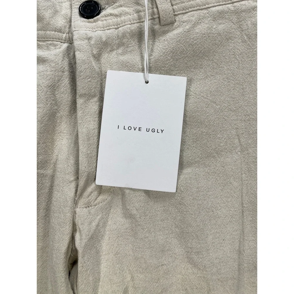 I Love Ugly Slim Kobe Pant Mens Medium Bone Linen Cropped Leg Straight Fit